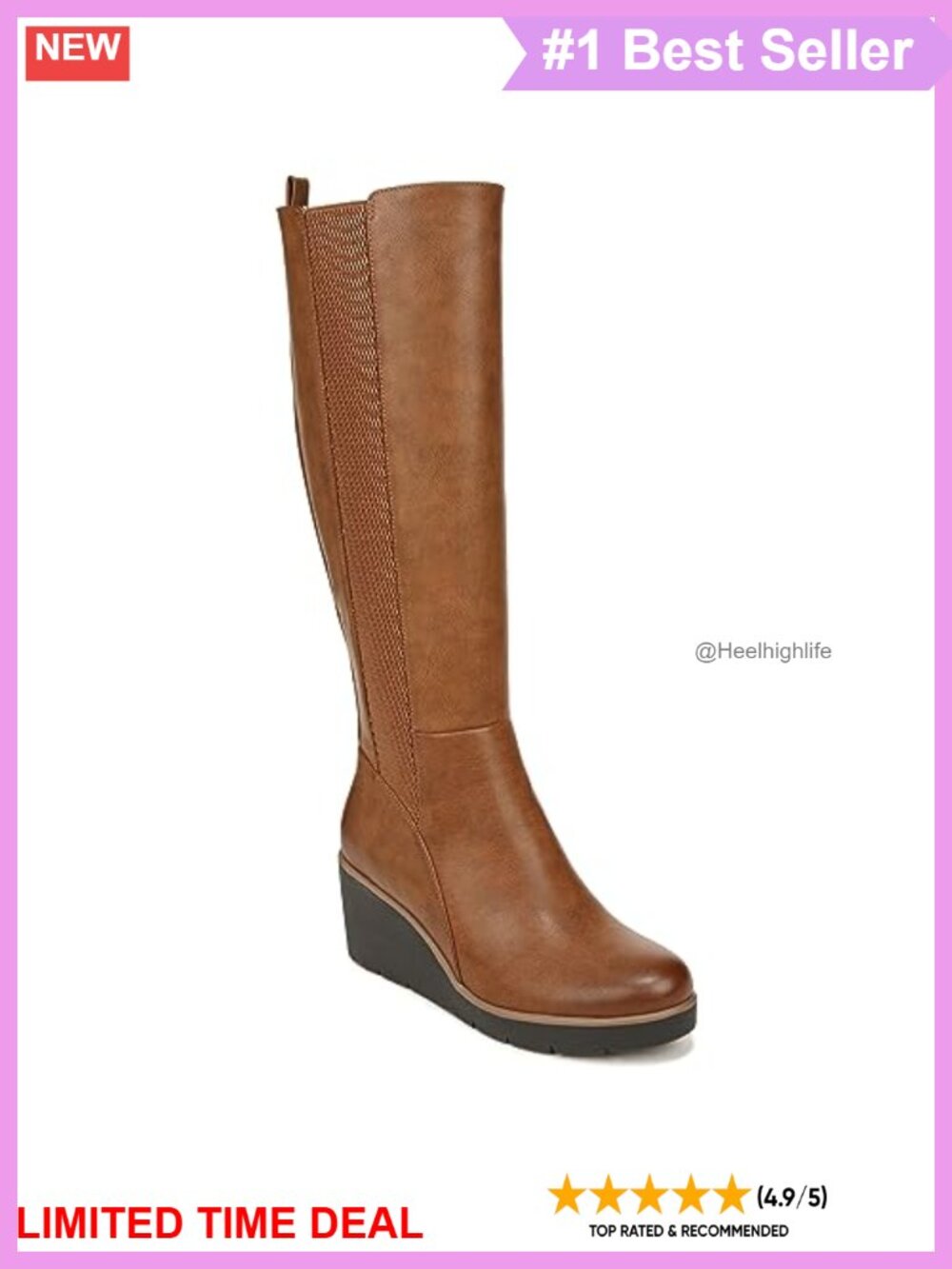 Women's Knee High Wedge Boots Synthetic Round Toe Tall Comfort Boots